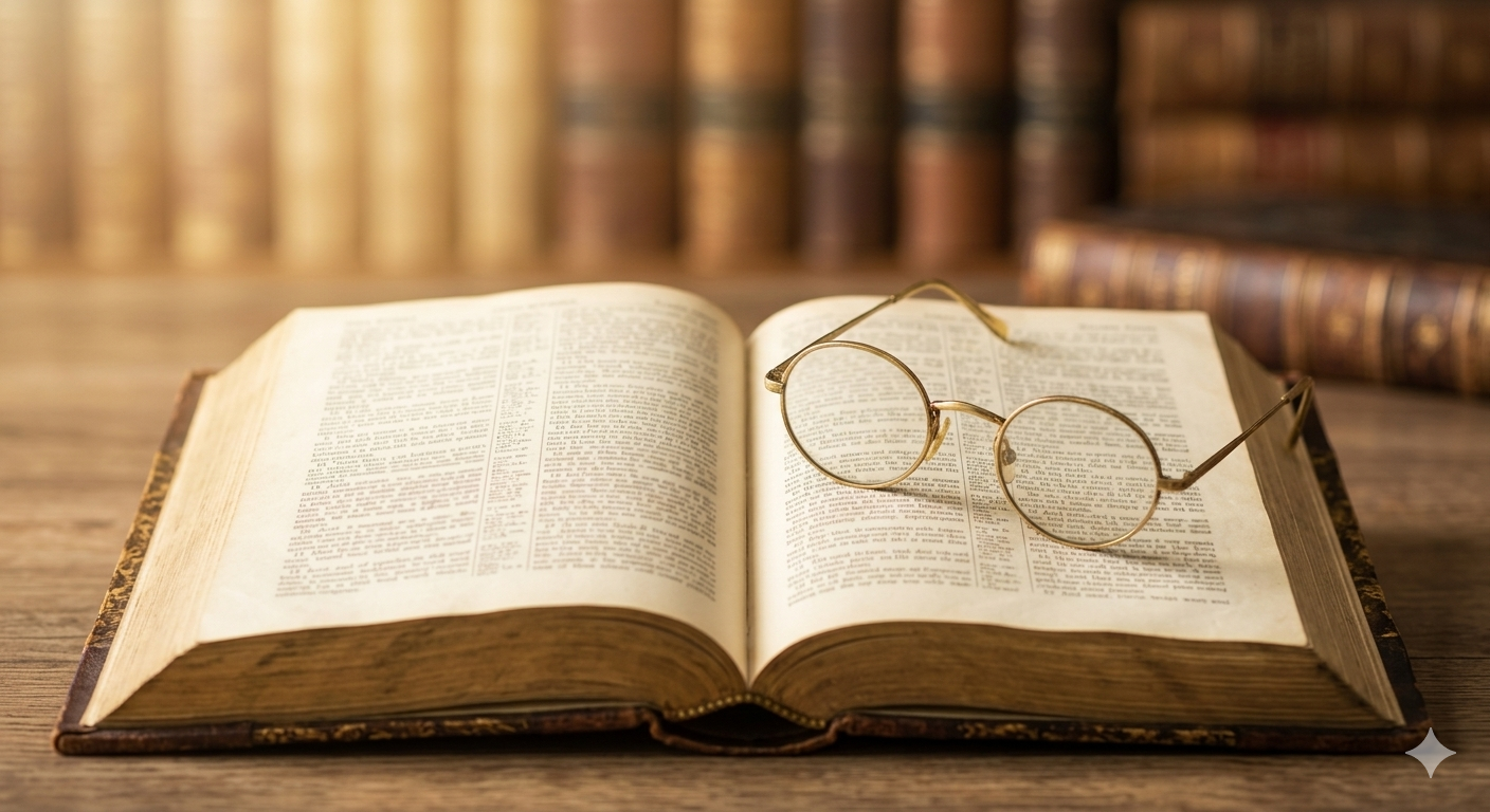 Open Bible with reading glasses — the foundation of Jethro Academy's biblical leadership training
