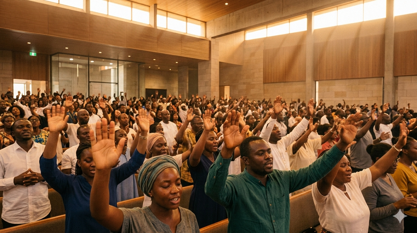 Church congregation in worship — representing the 3,000+ leaders trained worldwide by Jethro Academy